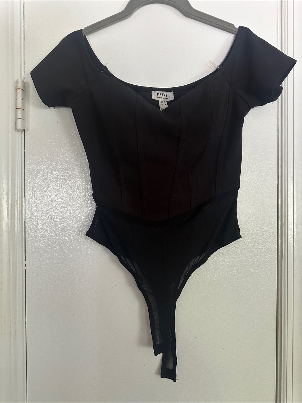 privy Black Off-Shoulder Corset-Style One-Piece Bodysuit